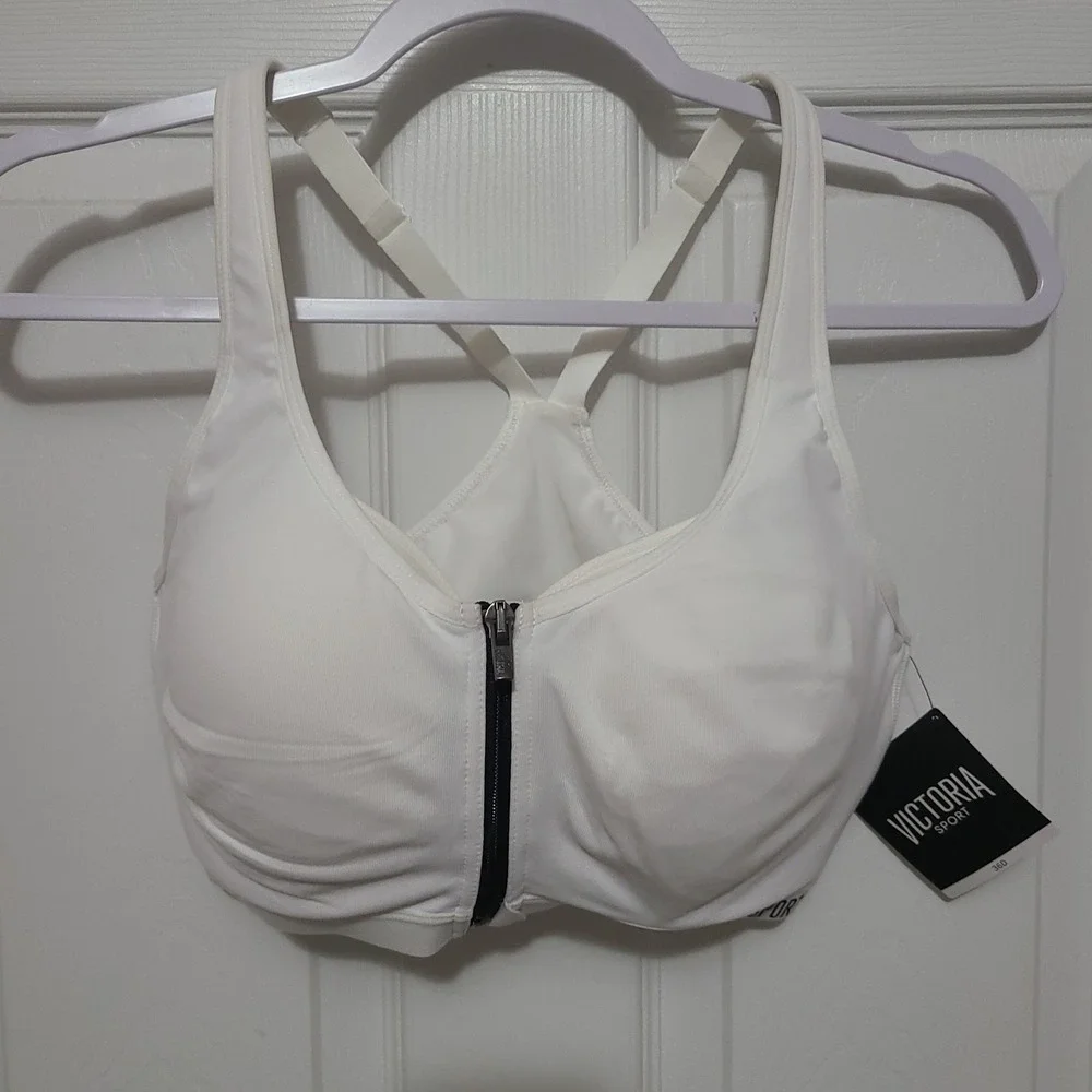 Victoria's Secret Sport Bra Womens 36D White Knockout Front-Close High Impact